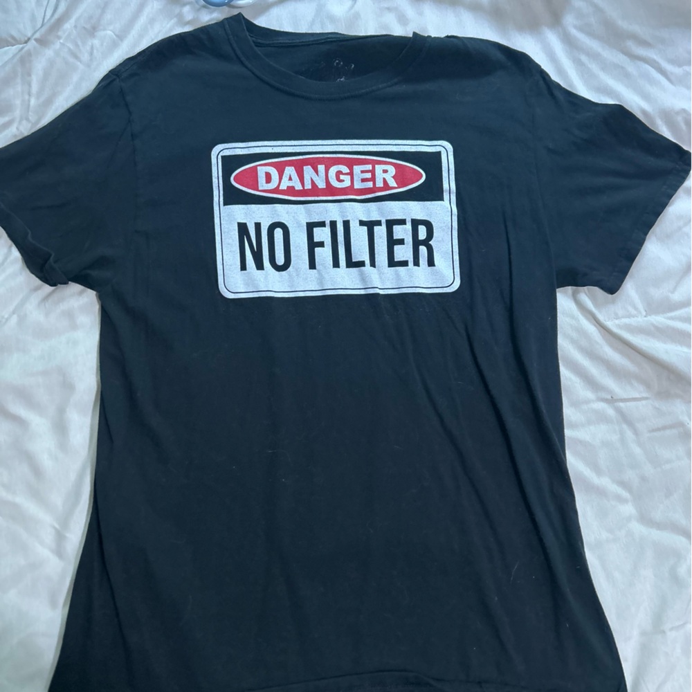 Black Graphic T-Shirt with 'Danger No Filter' Print